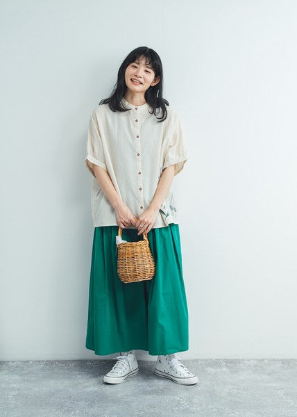 【おとなふく】 綿麻刺繍入りドルマンブラウス