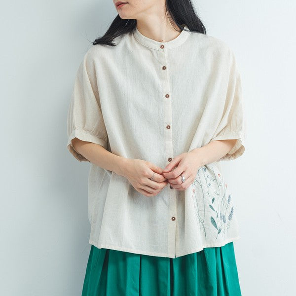 【おとなふく】 綿麻刺繍入りドルマンブラウス