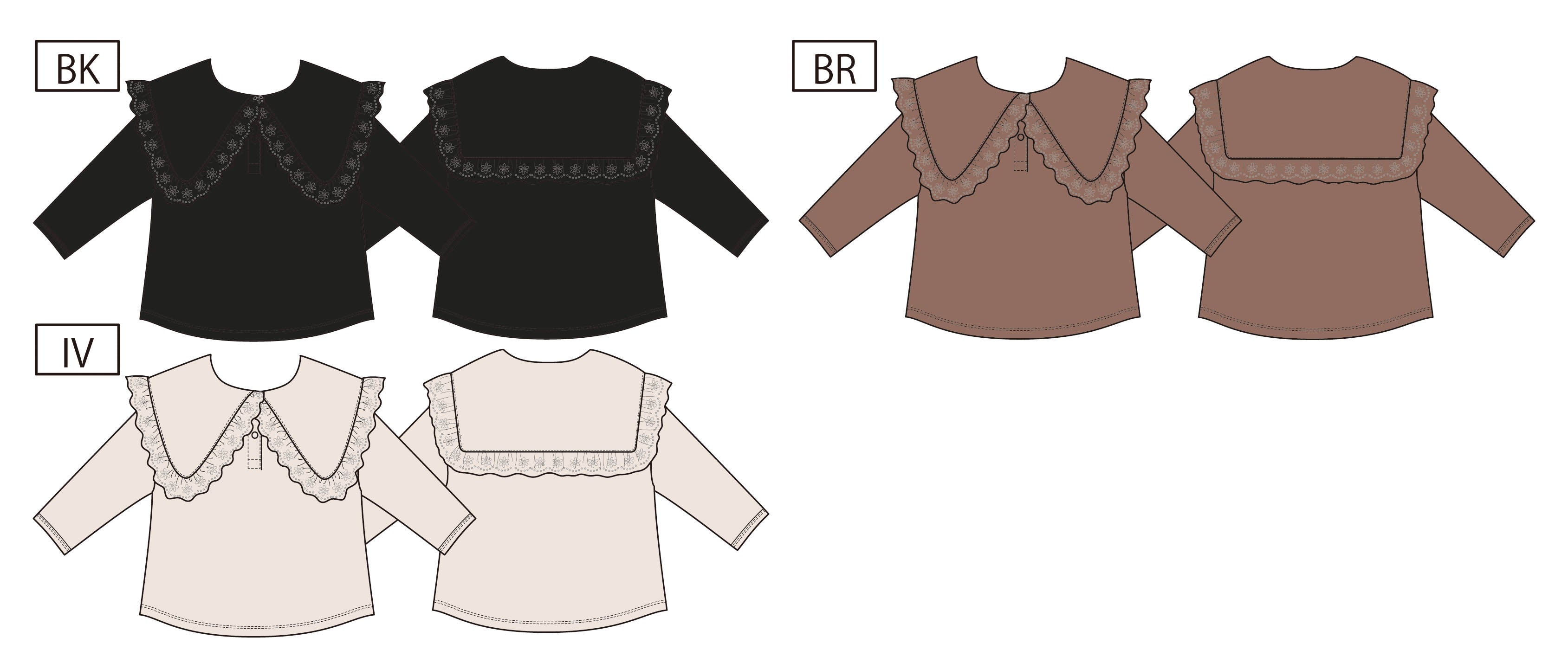 レース使いの大きな衿の長袖Tシャツ