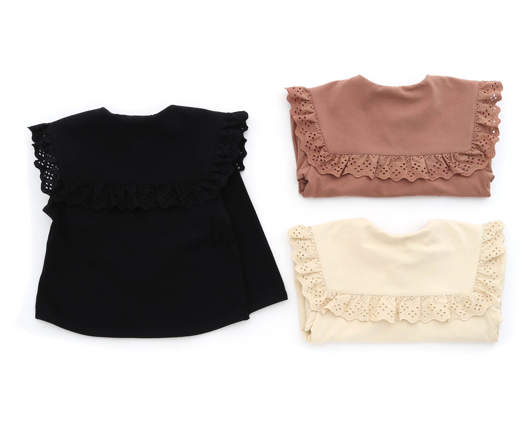 レース使いの大きな衿の長袖Tシャツ