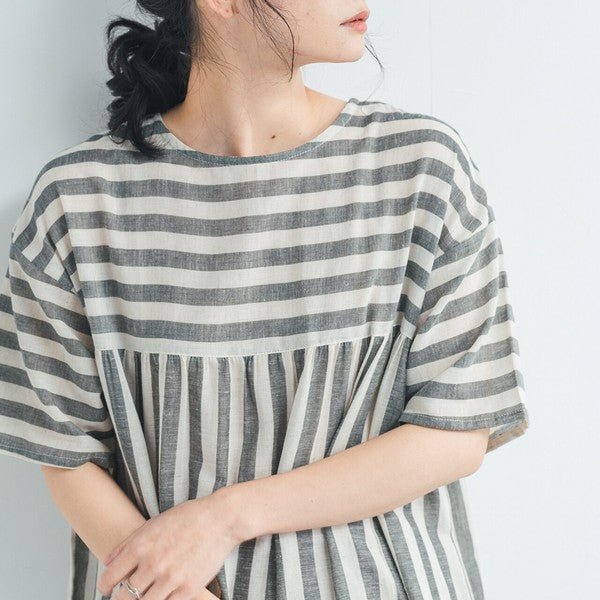 おとなふく】 綿麻 ボーダー×ストライプ ブラウス – こどもふく